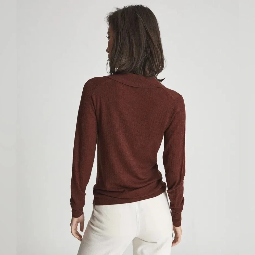 Reiss Women’s Ribbed Henley Sweater in Dark Brown - Picture 5 of 12